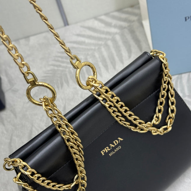 PRADA 25S ENCHAINE MINI BAG 22 IN BLACK CALFSKIN GOLD HARDWRE