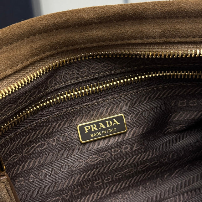 PRADA 25S BONNIE SMALL SHOULDER BAG 26 IN BROWN SUEDE GOLD HARDWRE