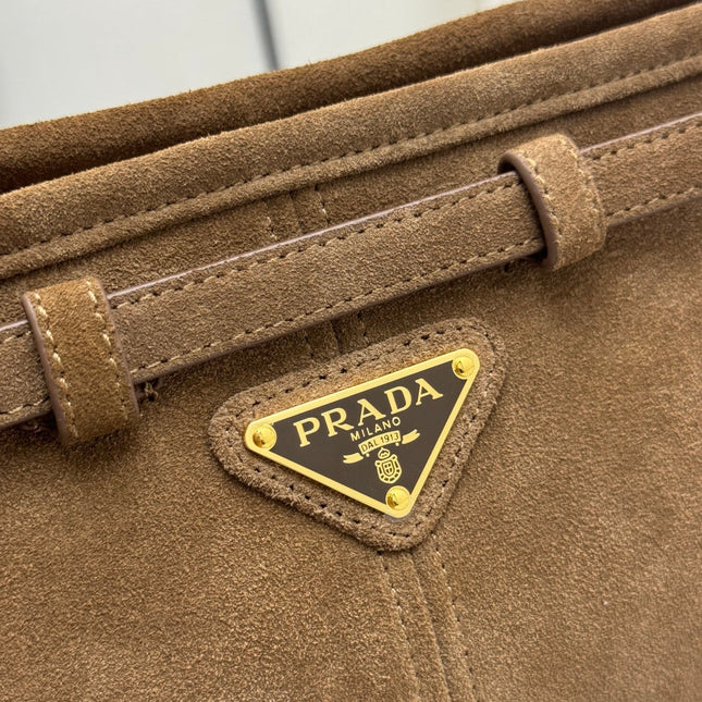 PRADA 25S BONNIE SMALL SHOULDER BAG 26 IN BROWN SUEDE GOLD HARDWRE