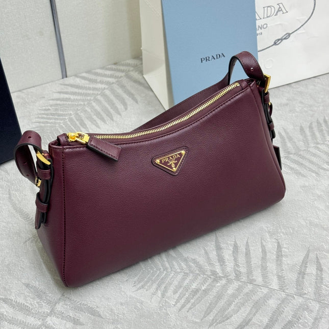 PRADA 25S AIMEE MEDIUM SHOULDER BAG 31 IN BURGUNDY CALFSKIN