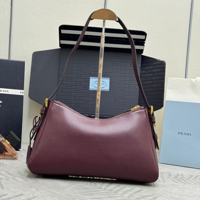 PRADA 25S AIMEE MEDIUM SHOULDER BAG 31 IN BURGUNDY CALFSKIN