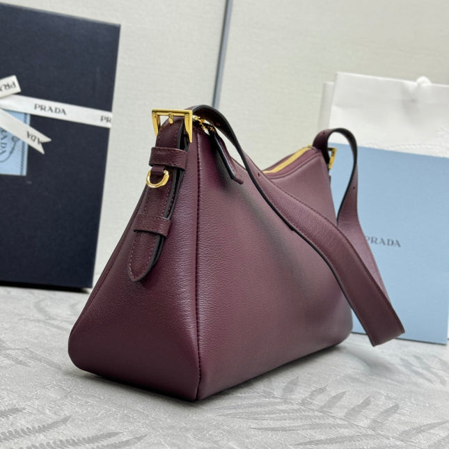 PRADA 25S AIMEE MEDIUM SHOULDER BAG 31 IN BURGUNDY CALFSKIN