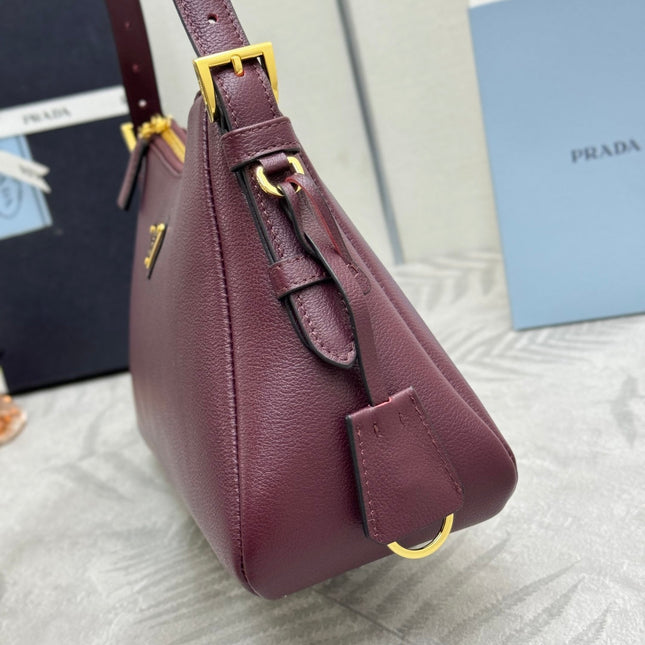 PRADA 25S AIMEE MEDIUM SHOULDER BAG 31 IN BURGUNDY CALFSKIN