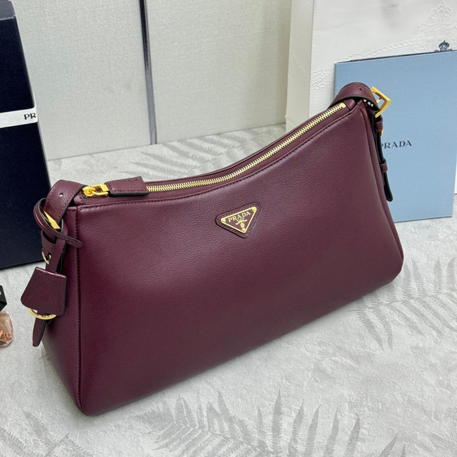 PRADA 25S AIMEE MEDIUM SHOULDER BAG 39 IN BURGUNDY CALFSKIN