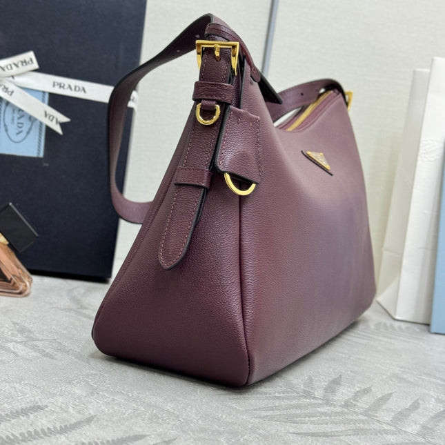 PRADA 25S AIMEE MEDIUM SHOULDER BAG 39 IN BURGUNDY CALFSKIN