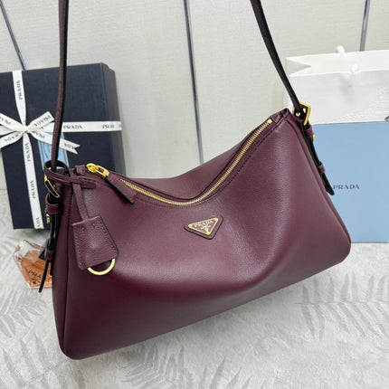 PRADA 25S AIMEE MEDIUM SHOULDER BAG 39 IN BURGUNDY CALFSKIN