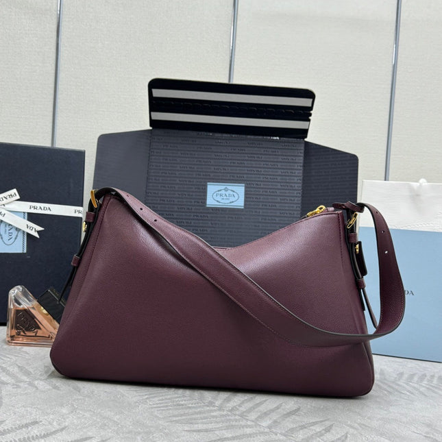PRADA 25S AIMEE MEDIUM SHOULDER BAG 39 IN BURGUNDY CALFSKIN