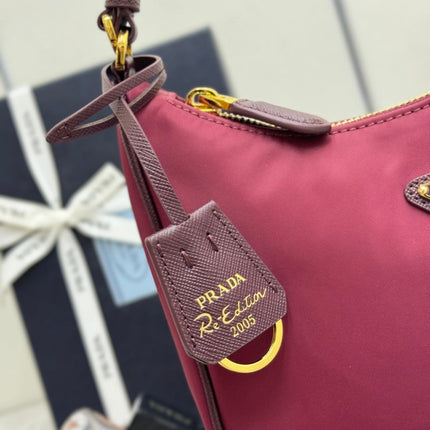 PRADA 25S RE-EDITION 2005 MINI BAG 22 IN BURGUNDY RE-NYLON AND SAFFIANO
