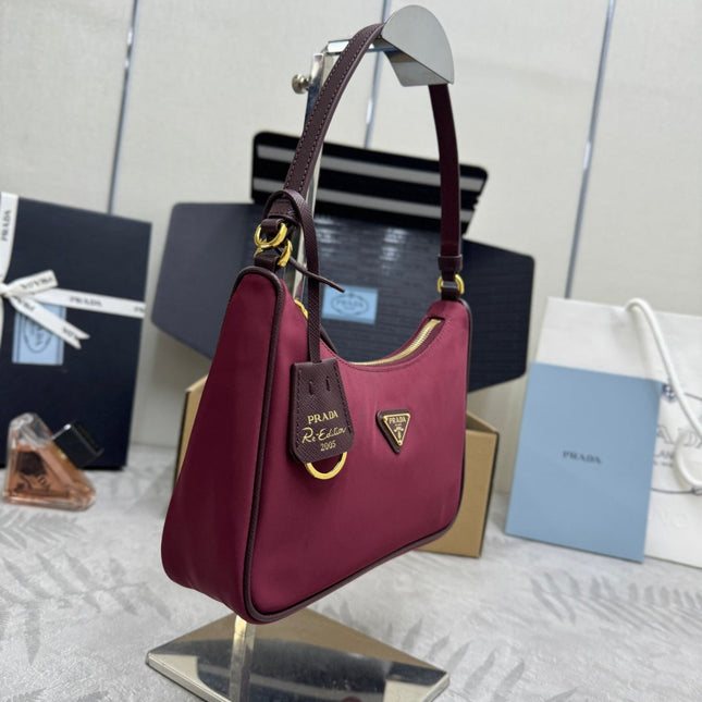 PRADA 25S RE-EDITION 2005 MINI BAG 22 IN BURGUNDY RE-NYLON AND SAFFIANO