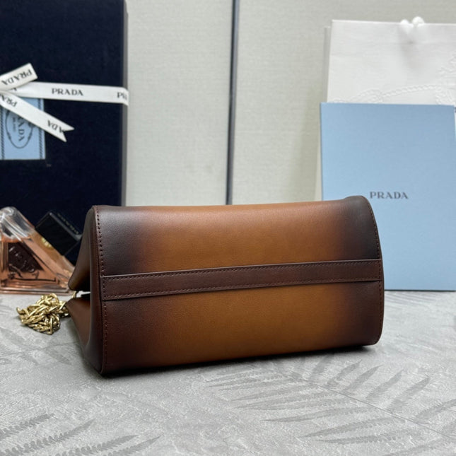 PRADA 25S ENCHAINE MINI BAG 22 IN COGNAC CALFSKIN GOLD HARDWRE