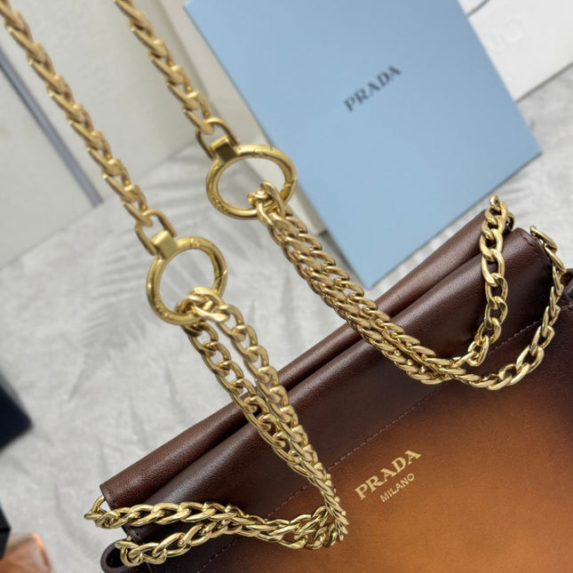 PRADA 25S ENCHAINE MINI BAG 22 IN COGNAC CALFSKIN GOLD HARDWRE