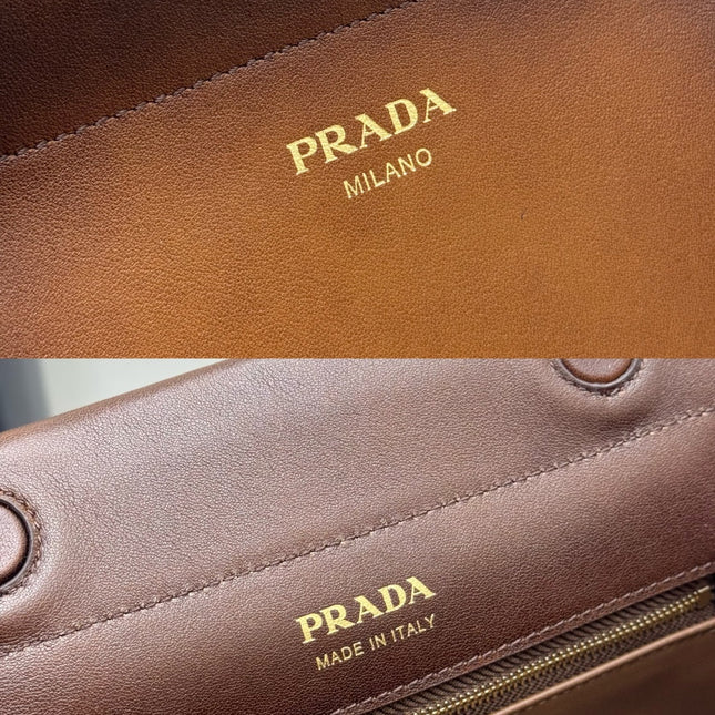 PRADA 25S ENCHAINE MINI BAG 22 IN COGNAC CALFSKIN GOLD HARDWRE