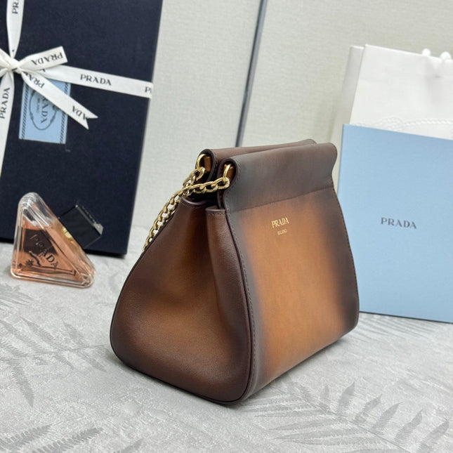 PRADA 25S ENCHAINE MINI BAG 22 IN COGNAC CALFSKIN GOLD HARDWRE