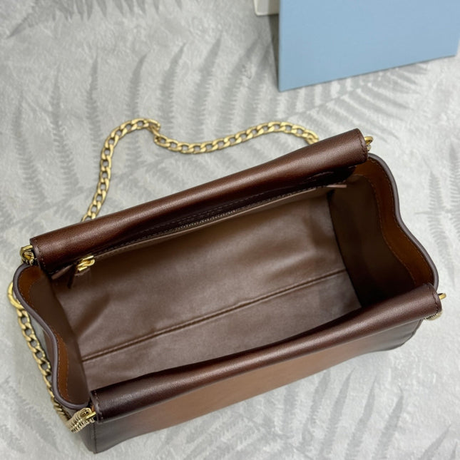 PRADA 25S ENCHAINE MINI BAG 22 IN COGNAC CALFSKIN GOLD HARDWRE