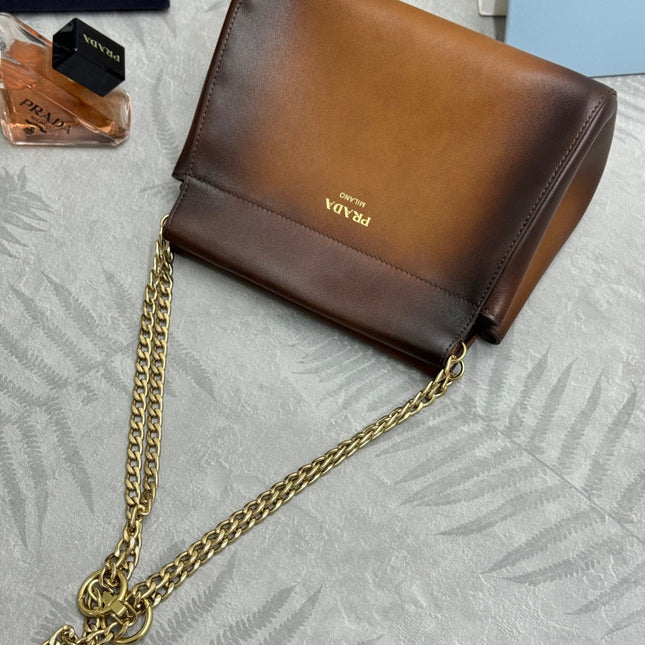 PRADA 25S ENCHAINE MINI BAG 22 IN COGNAC CALFSKIN GOLD HARDWRE