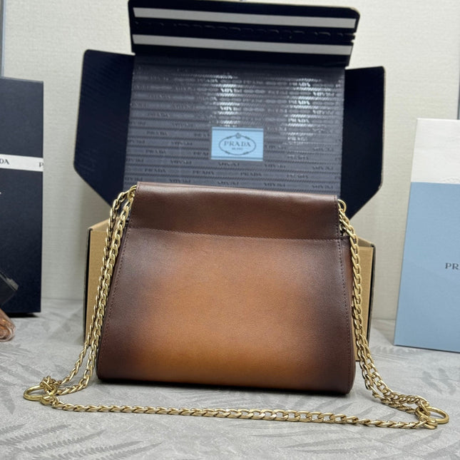 PRADA 25S ENCHAINE MINI BAG 22 IN COGNAC CALFSKIN GOLD HARDWRE