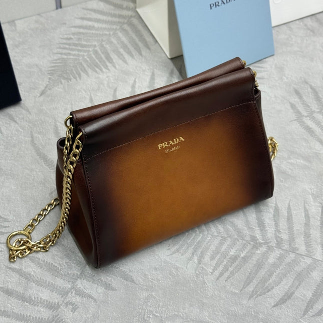 PRADA 25S ENCHAINE MINI BAG 22 IN COGNAC CALFSKIN GOLD HARDWRE