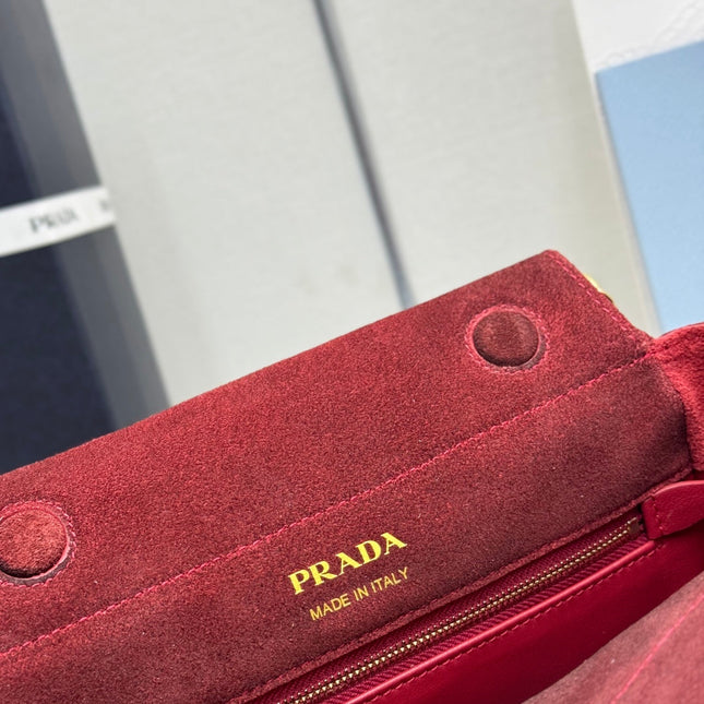 PRADA 25S ENCHAINE MINI BAG 22 IN RUBY RED SUEDE GOLD HARDWRE
