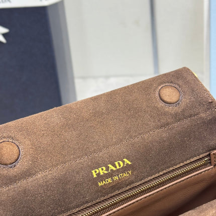 PRADA 25S ENCHAINE MINI BAG 22 IN CARAMEL BROWN SUEDE GOLD HARDWRE