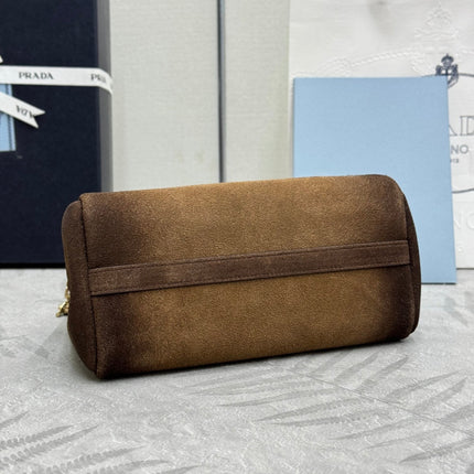 PRADA 25S ENCHAINE MINI BAG 22 IN CARAMEL BROWN SUEDE GOLD HARDWRE