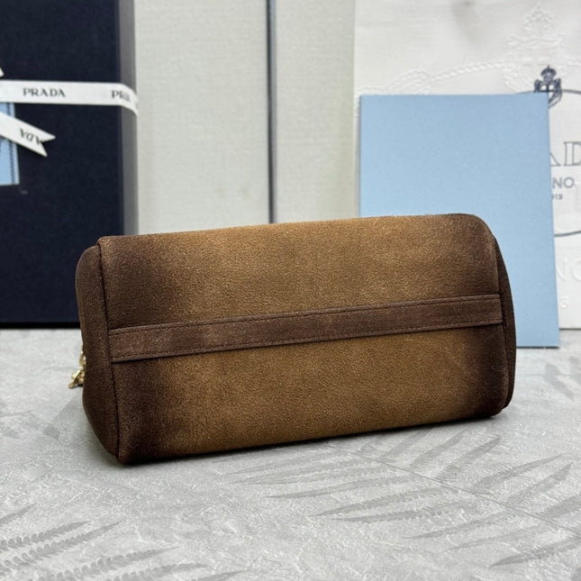 PRADA 25S ENCHAINE MINI BAG 22 IN CARAMEL BROWN SUEDE GOLD HARDWRE