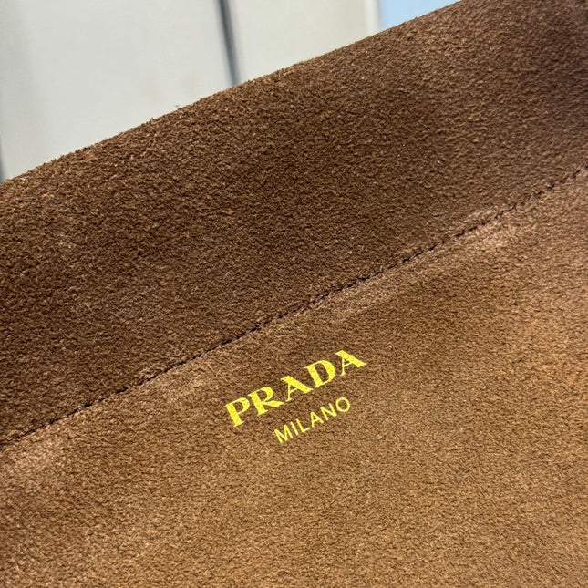 PRADA 25S ENCHAINE MINI BAG 22 IN CARAMEL BROWN SUEDE GOLD HARDWRE