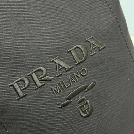 PRADA 25S DRAWSTRING BACKPACK 55 IN BLACK CANVAS LINEN SILVER HARDWRE