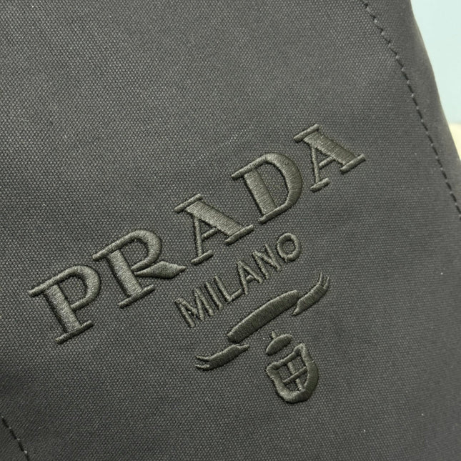 PRADA 25S DRAWSTRING BACKPACK 55 IN BLACK CANVAS LINEN SILVER HARDWRE