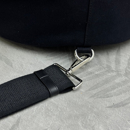 PRADA 25S DRAWSTRING BACKPACK 55 IN BLACK CANVAS LINEN SILVER HARDWRE