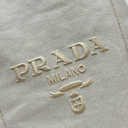 PRADA 25S DRAWSTRING BACKPACK 55 IN BEIGE CANVAS LINEN SILVER HARDWRE
