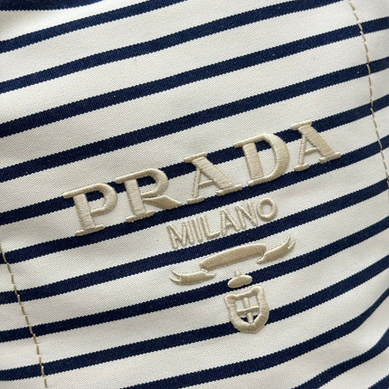 PRADA 25S DRAWSTRING BACKPACK 55 IN HORIZONTAL STRIPES CANVAS SILVER HARDWRE