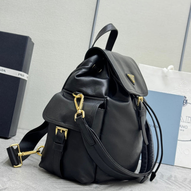 PRADA 25S EXPLORE MEDIUM BACKPACK 29 IN BLACK CALFSKIN GOLD HARDWRE