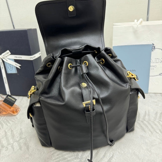PRADA 25S EXPLORE MEDIUM BACKPACK 29 IN BLACK CALFSKIN GOLD HARDWRE