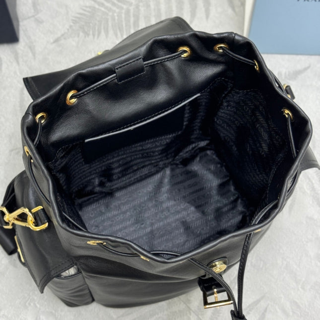 PRADA 25S EXPLORE MEDIUM BACKPACK 29 IN BLACK CALFSKIN GOLD HARDWRE