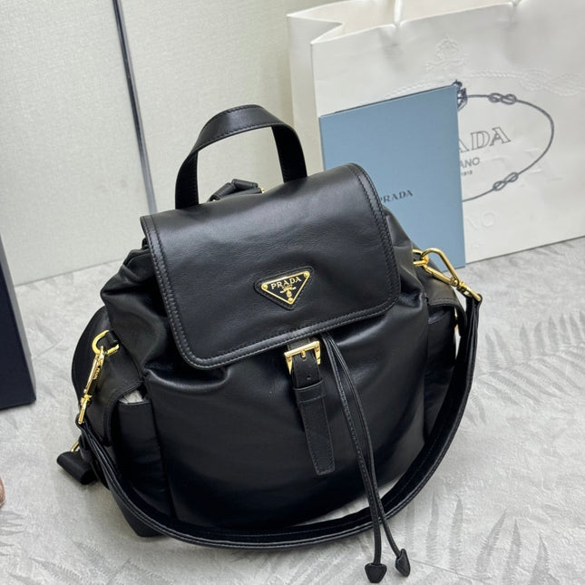 PRADA 25S EXPLORE MEDIUM BACKPACK 29 IN BLACK CALFSKIN GOLD HARDWRE