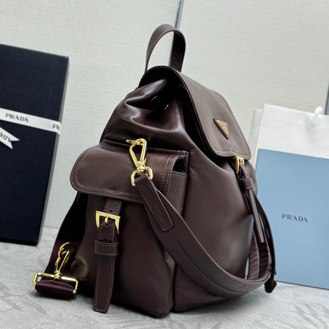 PRADA 25S EXPLORE MEDIUM BACKPACK 29 IN SIENNA CALFSKIN GOLD HARDWRE