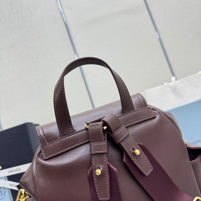 PRADA 25S EXPLORE MEDIUM BACKPACK 29 IN SIENNA CALFSKIN GOLD HARDWRE
