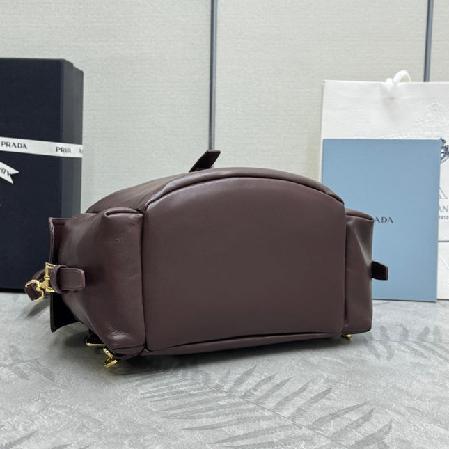 PRADA 25S EXPLORE MEDIUM BACKPACK 29 IN SIENNA CALFSKIN GOLD HARDWRE
