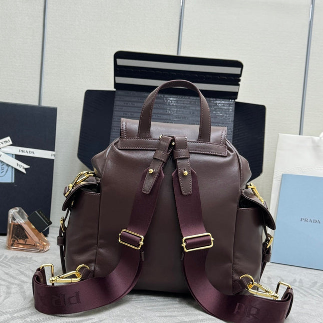 PRADA 25S EXPLORE MEDIUM BACKPACK 29 IN SIENNA CALFSKIN GOLD HARDWRE