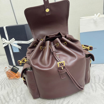 PRADA 25S EXPLORE MEDIUM BACKPACK 29 IN SIENNA CALFSKIN GOLD HARDWRE