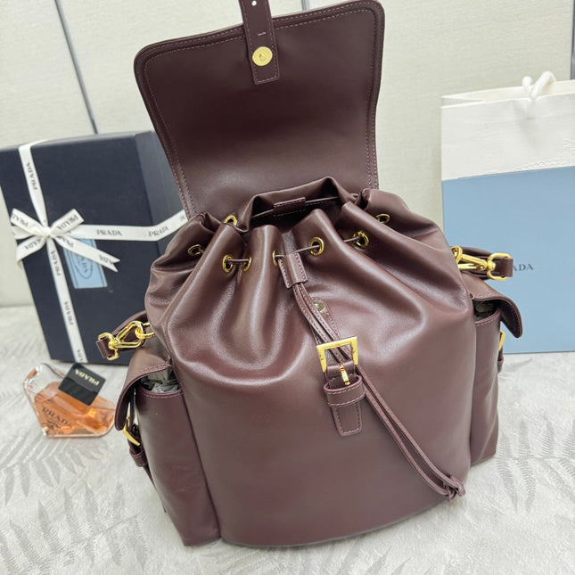 PRADA 25S EXPLORE MEDIUM BACKPACK 29 IN SIENNA CALFSKIN GOLD HARDWRE