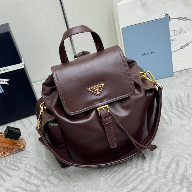 PRADA 25S EXPLORE MEDIUM BACKPACK 29 IN SIENNA CALFSKIN GOLD HARDWRE