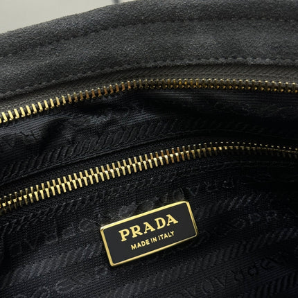 PRADA 25S BONNIE LARGE HANDBAG 38 IN DARK GRAY SUEDE GOLD HARDWRE