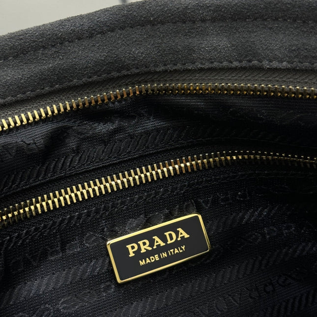 PRADA 25S BONNIE LARGE HANDBAG 38 IN DARK GRAY SUEDE GOLD HARDWRE