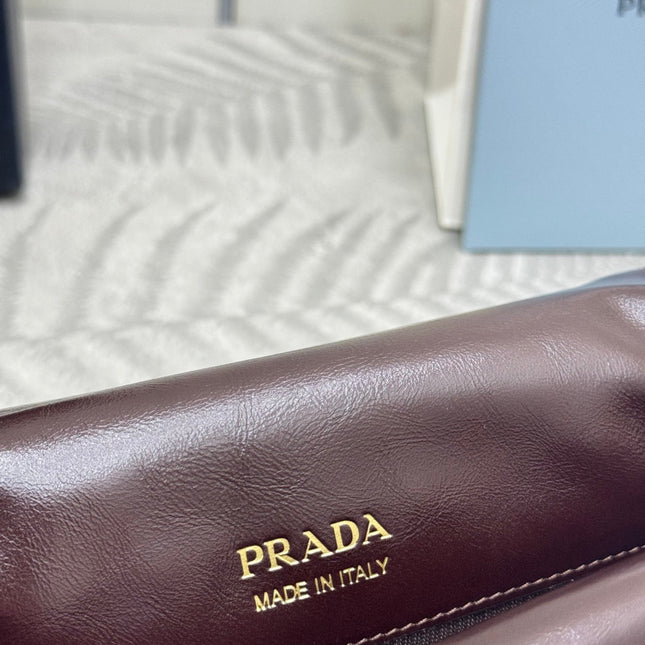 PRADA 25S SHOULDER BAG 23 IN DARK BROWN CALFSKIN GOLD HARDWRE