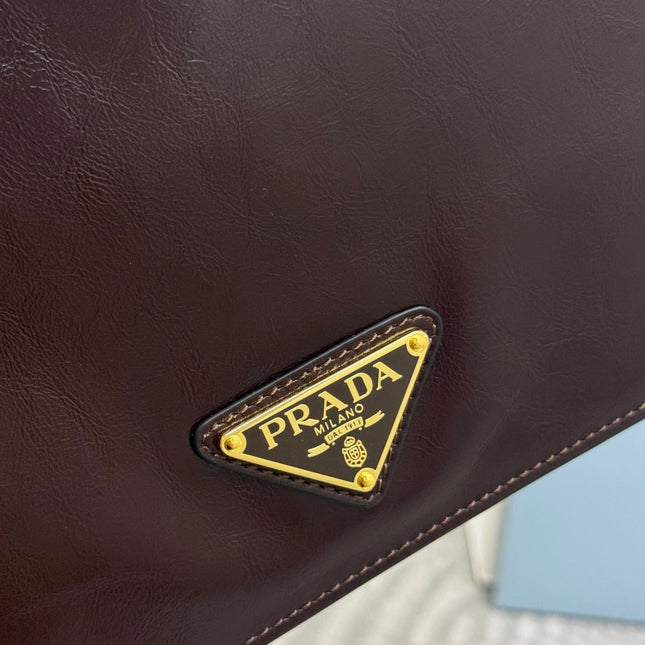 PRADA 25S SHOULDER BAG 23 IN DARK BROWN CALFSKIN GOLD HARDWRE