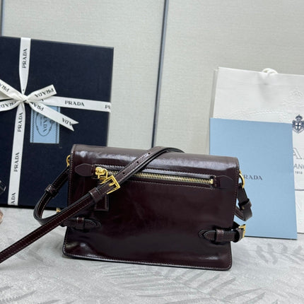 PRADA 25S SHOULDER BAG 23 IN DARK BROWN CALFSKIN GOLD HARDWRE