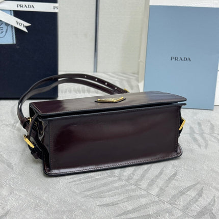PRADA 25S SHOULDER BAG 23 IN DARK BROWN CALFSKIN GOLD HARDWRE