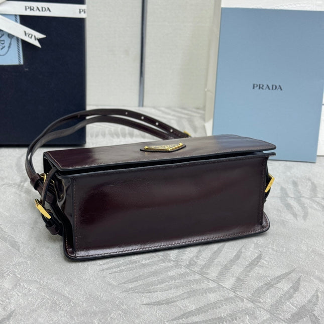 PRADA 25S SHOULDER BAG 23 IN DARK BROWN CALFSKIN GOLD HARDWRE