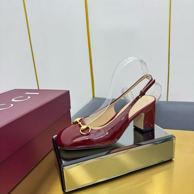 GG HIGH HEELS 65 IN RED GLOSSY LEATHER WITH GOLD HARDWARE